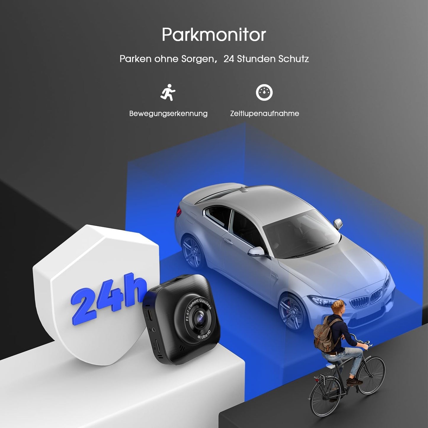 Dashcam Auto Vorne Hinten 4K/1080P WiFi Dash Cam, Dual Auto Kamera mit Parküberwachung, Super Nachtsicht, WDR, 170° Weitwinkel, G-Sensor, Loop-Aufnahme, APP Steuerung,24Std.Parküberwachung