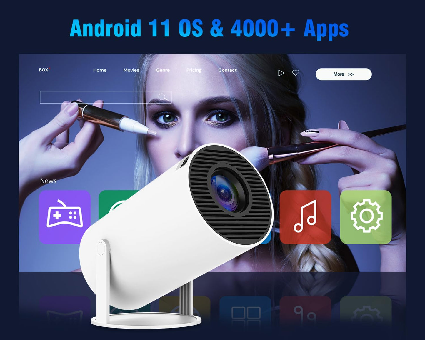 Beamer 4K 1080P Full HD Unterstützt, Mini Projektor Android 11.0 5G WiFi 6 BT 5.0, Smart Projector 200ANSI 8000L Auto Horizontal Trapezoid Correction, Beamer Handy 180°Drehbarer (weiß)