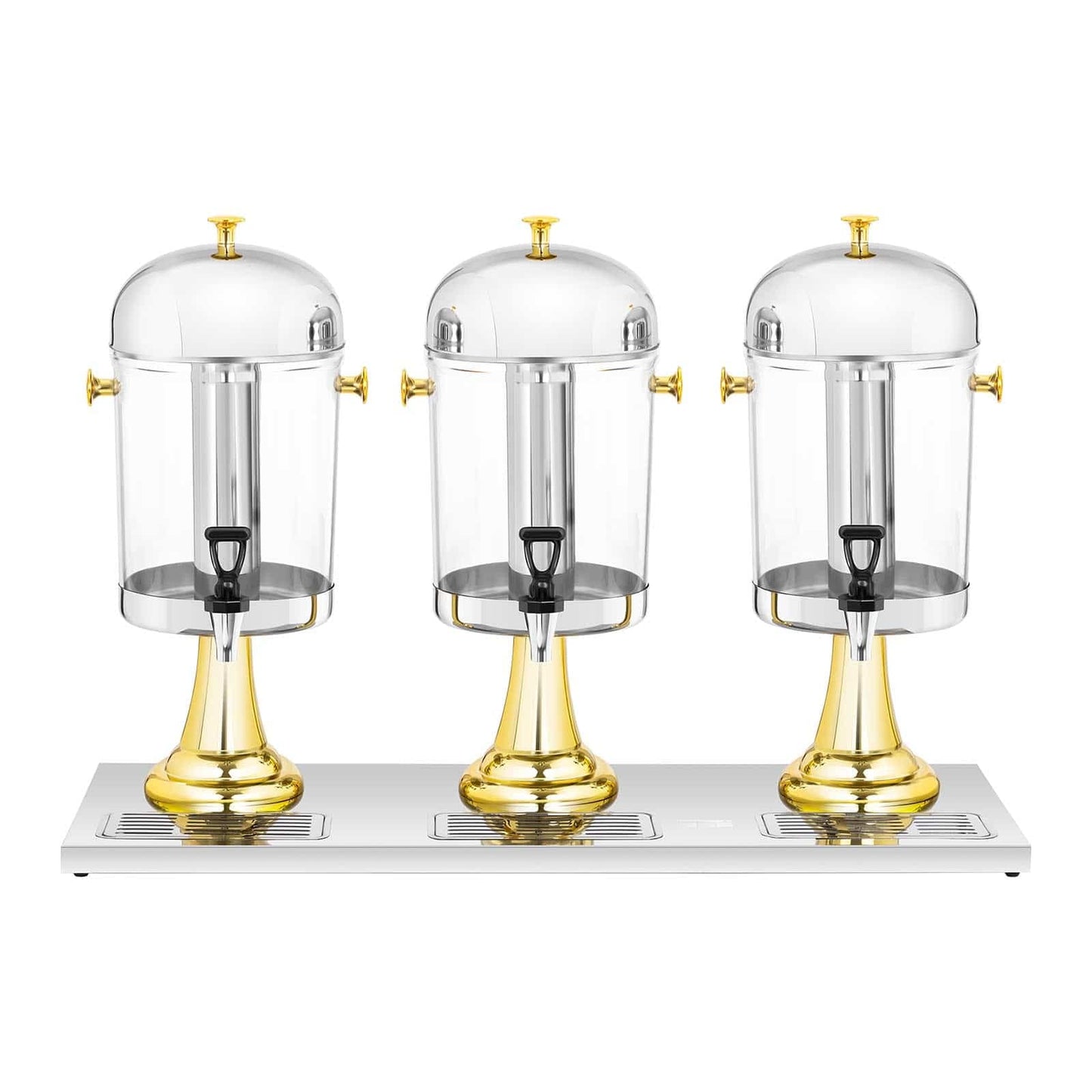 Royal Catering RCSD-3G Saftspender 3 x 8 L Kühlsystem 3 Behälter Ø 22 cm Getränkespender mit Zapfhahn Retrodesign Tropfschalen