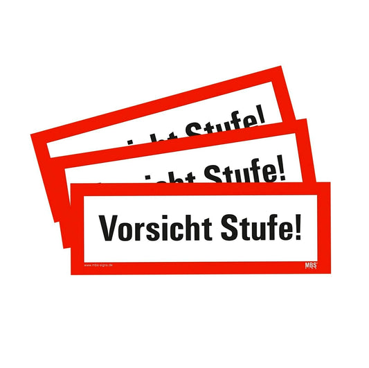3 Stück – Aufkleber Warnung „Vorsicht Stufe!“ Hinweis Sturzgefahr Schild Folie ähnl. DIN 4066 | 21x7,4cm Made in Germany