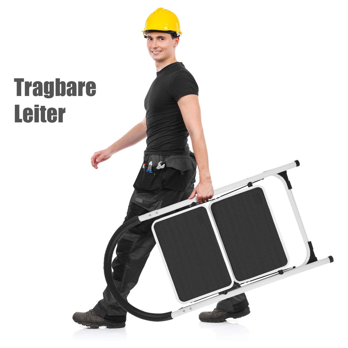 DREAMADE Trittleiter mit 2 Stufen, Klapptrittleiter Klapptreppe Stufenleiter mit Antirutsch-Matte, Klappsicherung Klapptritt aus Eisen mit Beschichtung