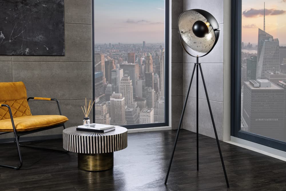 Moderne Design Stehlampe STUDIO schwarz Blattsilber Optik 145cm Stehleuchte Lampe