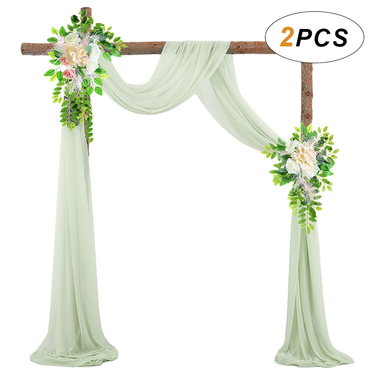 auons Hochzeit Bogen Sheer Vorhänge Hintergrund, 600x75cm Voile Vorhang Chiffon Drapierung, Tüllstoff Vorhänge Arbor Draperie für Hochzeitszeremonie Empfang Party Deckendekor, Salbei Grün, 2 Panels