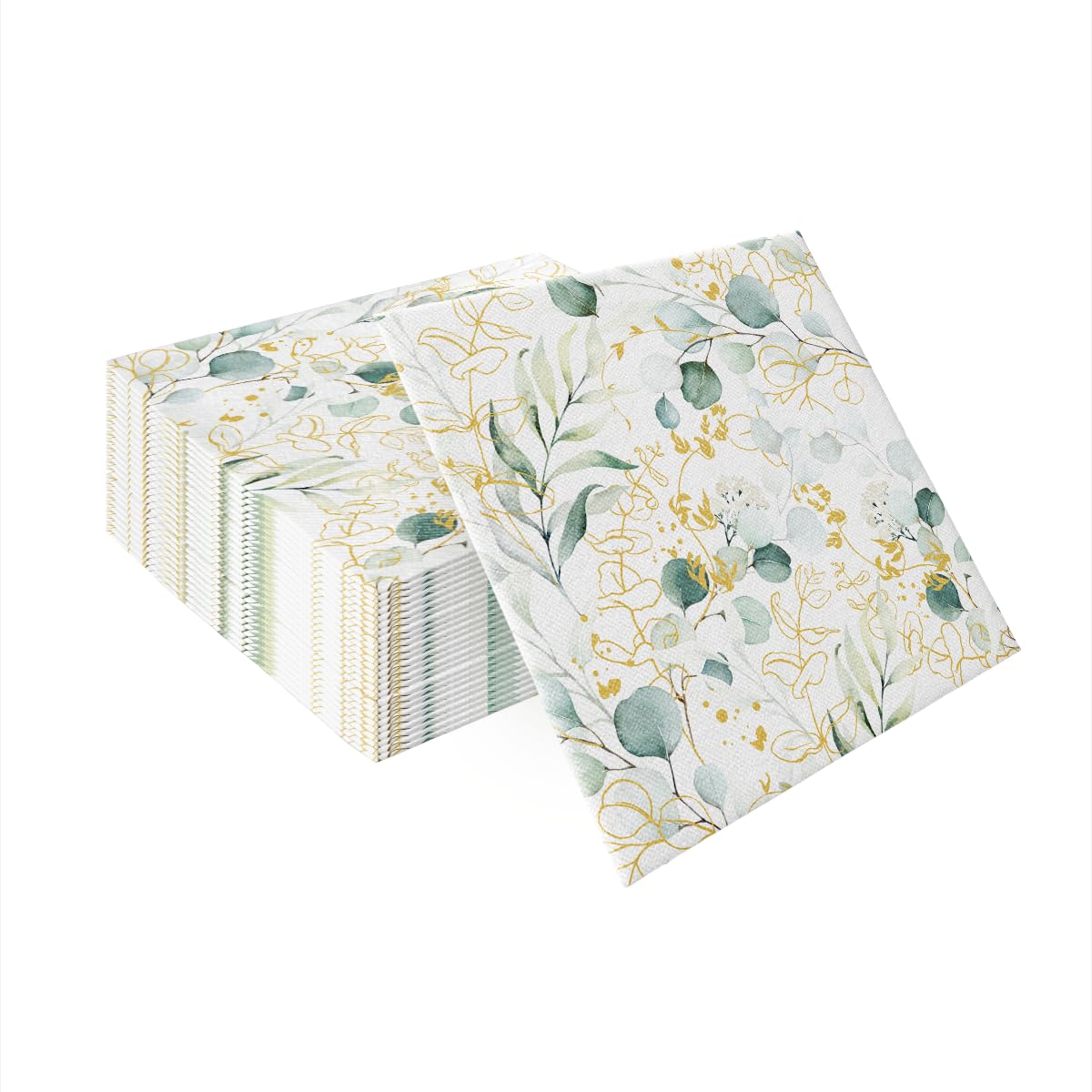PAW - Servietten aus Airlaid - Stoffähnlich (40 x 40 cm) I 50 Stück I Ideal für Hochzeit, Taufe, Kommunion, Geburtstag I Stoffservietten - Blätter, EukalyptusI Farbe: Golden eucaliptus