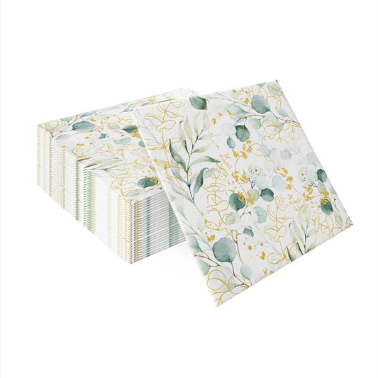 PAW - Servietten aus Airlaid - Stoffähnlich (40 x 40 cm) I 50 Stück I Ideal für Hochzeit, Taufe, Kommunion, Geburtstag I Stoffservietten - Blätter, EukalyptusI Farbe: Golden eucaliptus