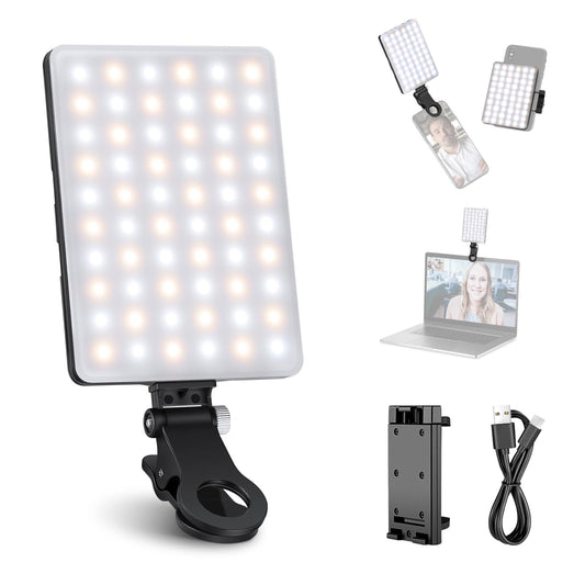 NEEWER Basic Clip On Selfie Licht kompatibel mit iPhone, 2000mAh wiederaufladbares LED Videolicht mit Handy Clamp für Computer Webcam, Laptop, Zoom Videokonferenzen, Make up Fotografie, NL-60AI