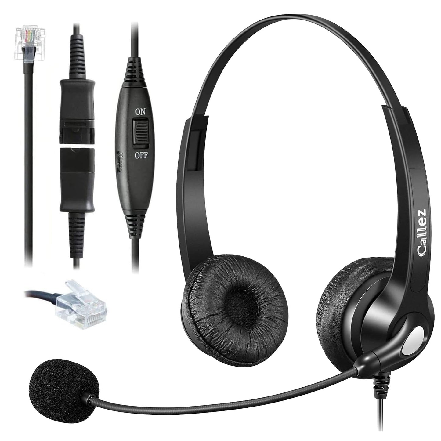 RJ45 Telefon Headset mit Mikrofon Noise Cancelling & Quick Disconnect Kabel, Festnetztelefon Kopfhörer Kompatibel mit Siemens Unify OpenStage 30 40 60 80 OpenScape, Mitel/Aastra 5370 6773 Telefone
