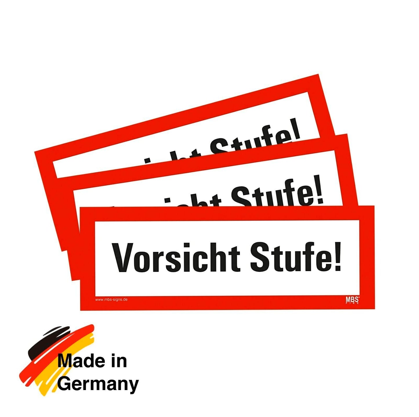 3 Stück – Aufkleber Warnung „Vorsicht Stufe!“ Hinweis Sturzgefahr Schild Folie ähnl. DIN 4066 | 21x7,4cm Made in Germany