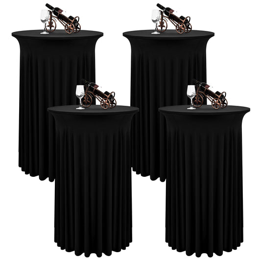 4er-Set Schwarz Stehtisch Hussen für Bistrotisch 60 x 110 cm Spandex-Stretch Tischdecke mit Rock, Runder Cocktail-Tischrocke für Hochzeit, Bar, Party, Geburtstag, Banketttisch
