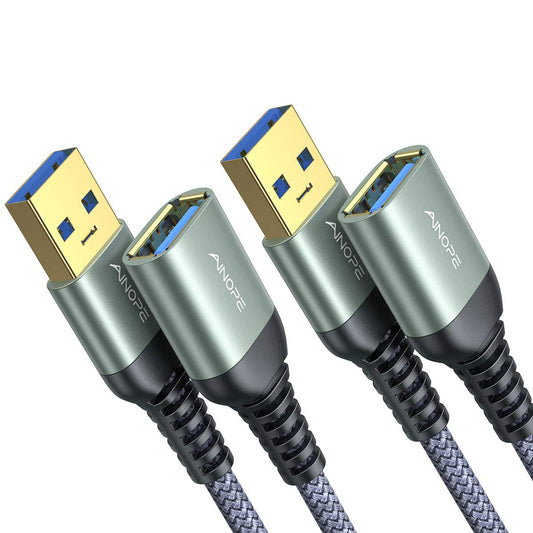 2 Stück 2M USB Verlängerung Kabel AINOPE USB 3.0 Verlängerungskabel A Stecker auf A Buchse mit eleganten Alluminiumsteckern, Nylon Stoffmantel für Kartenlesegerät,Tastatur, Drucker, Scanner, Kamera