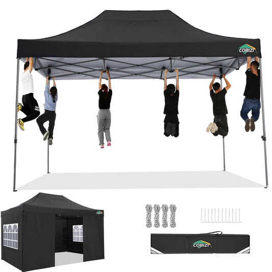 COBIZI Pavillon 3x4,5 wasserdicht stabil Winterfest 3.0, Pavillon 3x4,5 Faltpavillon 3x4,5 Partyzelt, Gartenpavillon UV Schutz mit 4 Seitenteilen Festival Partyzelt Sonnenschutz Pavillon, Schwarz