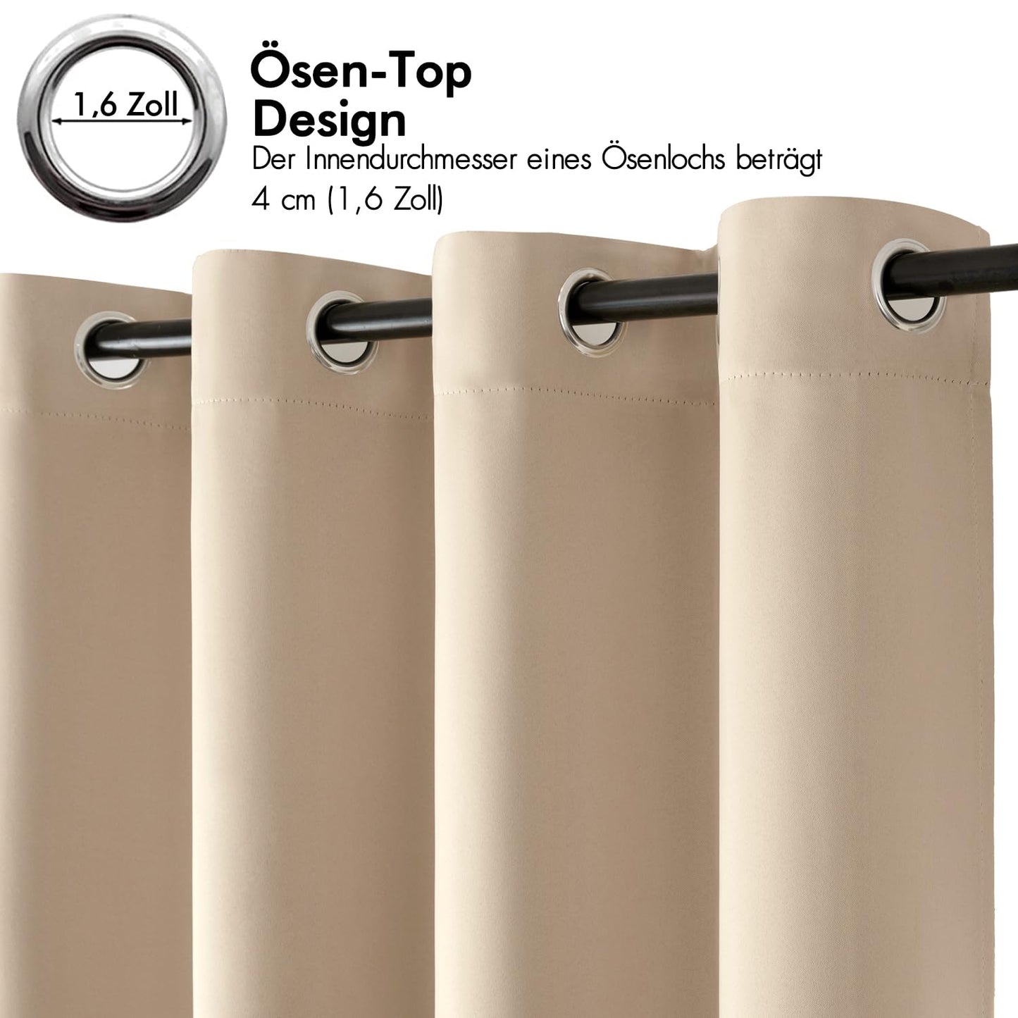 MIULEE Vorhänge Beige Blickdicht mit Ösen 225 CM Lang, Schöner Weicher Verdunklungsvorhänge zum Verdunkeln von Räumen, 2er Set Abdunkelnde Vorhänge Wohnzimmer Blickdichte Ösenvorhang Jeder H225 X B140