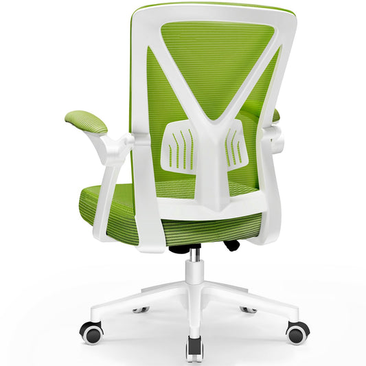 Airchros Bürostuhl, Schreibtischstuhl mit Einstellbarer Lendenstütze, Hochklappbaren Armlehnen, Höhenverstellbarer Ergonomischer Bürostuhl, Netzstuhl mit Wippfunktion bis 125°,Grün