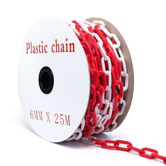 25m Absperrkette Plastikkette Kunststoffkette rot/weiß Ø 6mm Kette Warnkette Parkplatz Parkplatzsperre Kette Kunststoff