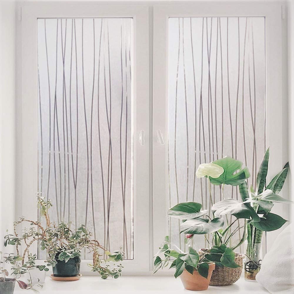 Finnez Fensterfolie Selbsthaftend Milchglasfolie Sichtschutzfolie Scheibenfolie Blickdicht Dekorfolie Anti-UV Statische Folie Mit Unregelmäßige Streifen Muster 44,5 X 200 cm