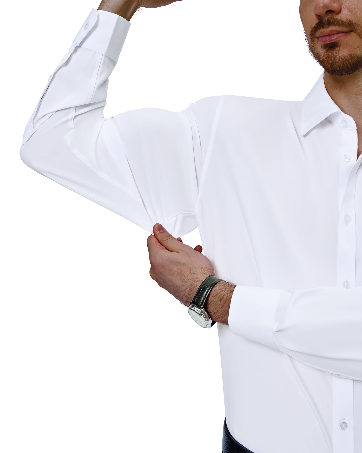 J.VER Hemd Herren Langarm Bügelfrei Business Hemd Regular Fit Anzug Freizeithemden Elastiscer Modische Herren Hemden,Weiß,L