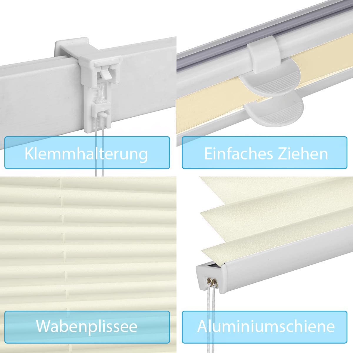 Sekey Plissee Klemmfix ohne Bohren 75x100cm Faltrollo Plisseerollo Jalousie für Tür & Fenster Blickdicht Sichtschutz Sonnenschutz Fertifplissee Rollo 75 cm breit Beige
