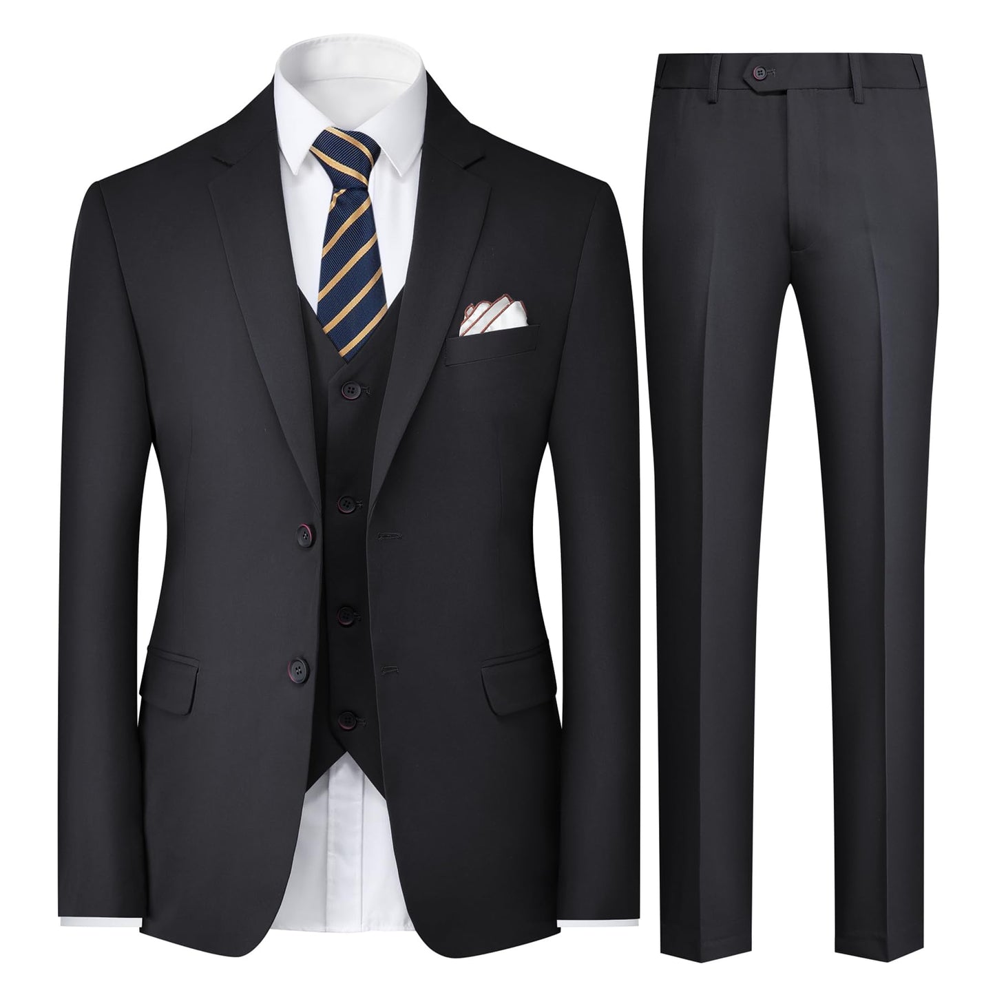 Allthemen Herren Anzug Stretch Slim Fit 3 Teilig Hochzeitsanzug Komplett Anzüge 2-Knopf Business Schwarz L