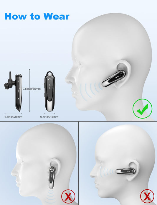 New bee Bluetooth Headset Wireless Freisprech Telefon mit Dual Mic V5.0 Freisprech-Bluetooth-Ohrhörer mit 20 Stunden Sprechzeit Mic Mute Zwei-Geräte-Verbindung für iPhone, Android und Laptop