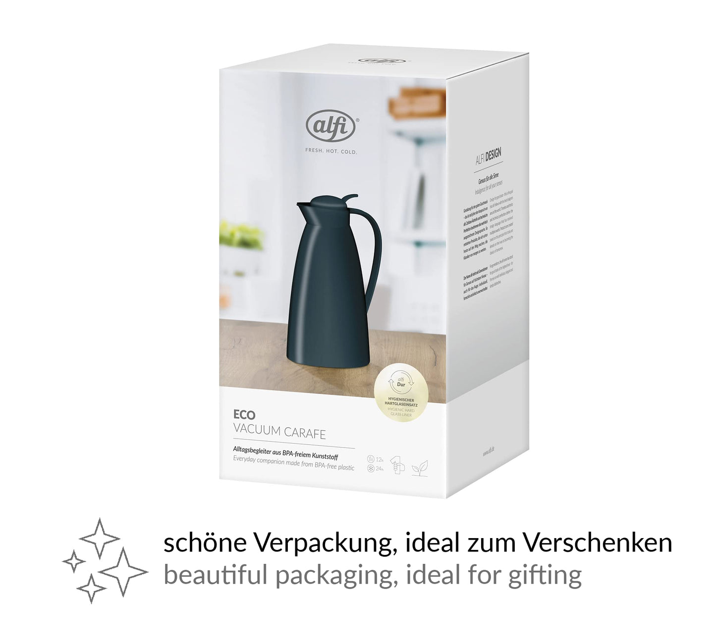 alfi ECO 1,0l, ruby red, Isolierkanne mit hygienischem Hartglaseinsatz aus Kunststoff, Drehverschluss mit bequemer Drucktaste, Ausgießen mit einer Hand, ideal als Kaffeekanne, Teekanne, BPA-frei