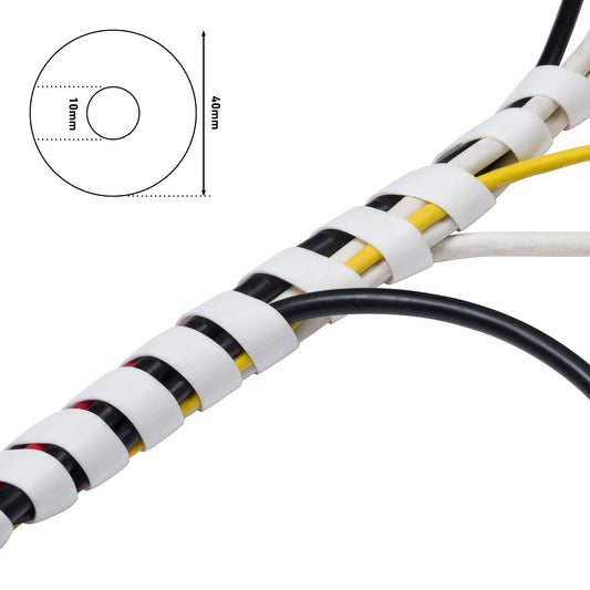 D-Line CTW2.5W Kabelspirale, Kabel-Spiralschlauch, hochwertiges Kabelmanagement, Spiral-Kabelschlauch dehnbar für 10–40mm breite Kabelbündel - Länge 2,5m - Weiß