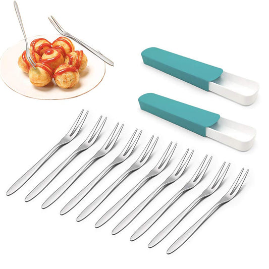 10 Fruchtgabeln aus Edelstahl 304, Dessertgabeln, Salate, Vorspeisen, kleine Gabeln für europäische Dessertkuchen, mit Aufbewahrungsbox