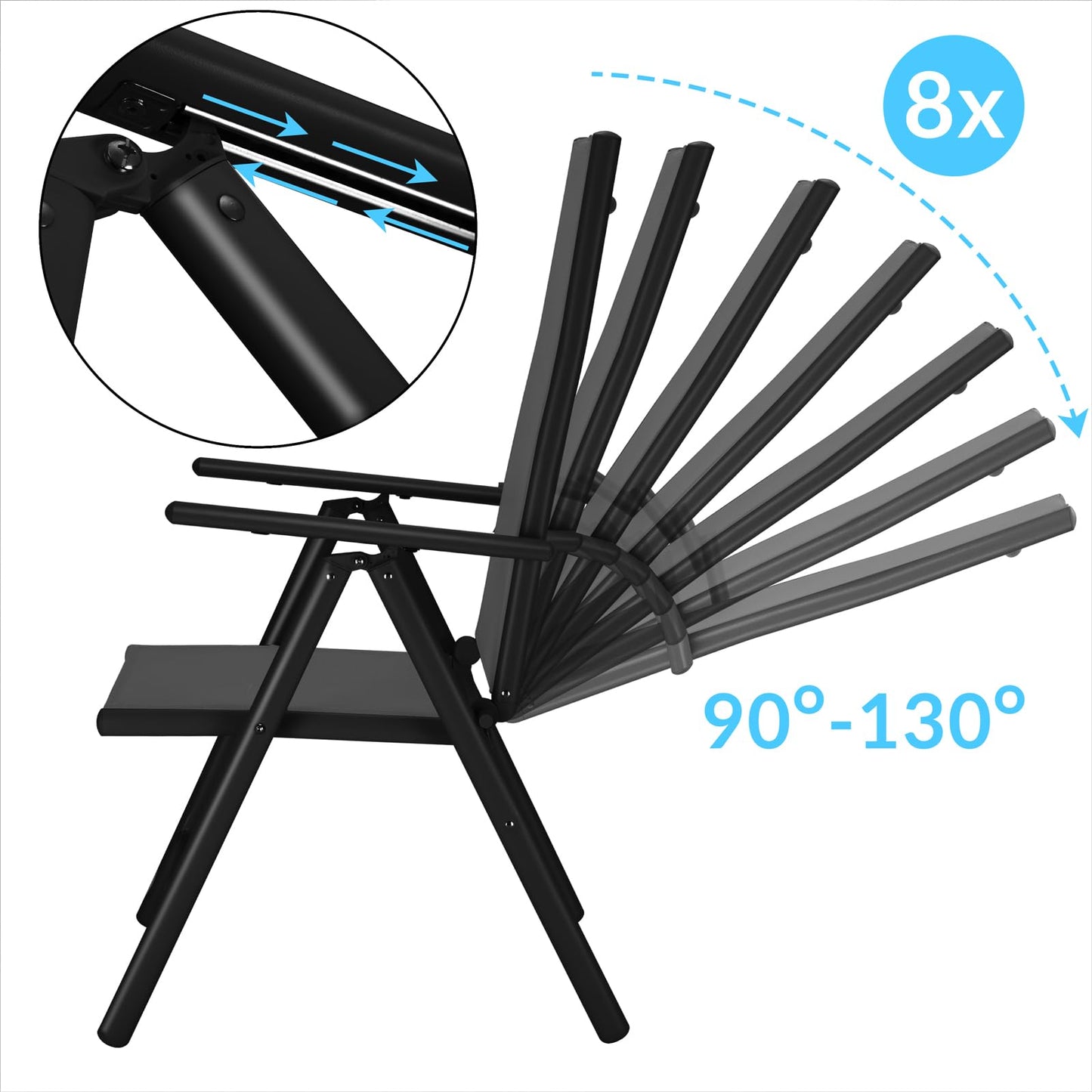 Casaria® Gartenstühle 6er Set Hochlehner Klappbar 8-Fach Verstellbar Camping Stuhl Aluminium Wetterfest Klappstuhl 120kg Belastbarkeit Garten Balkon