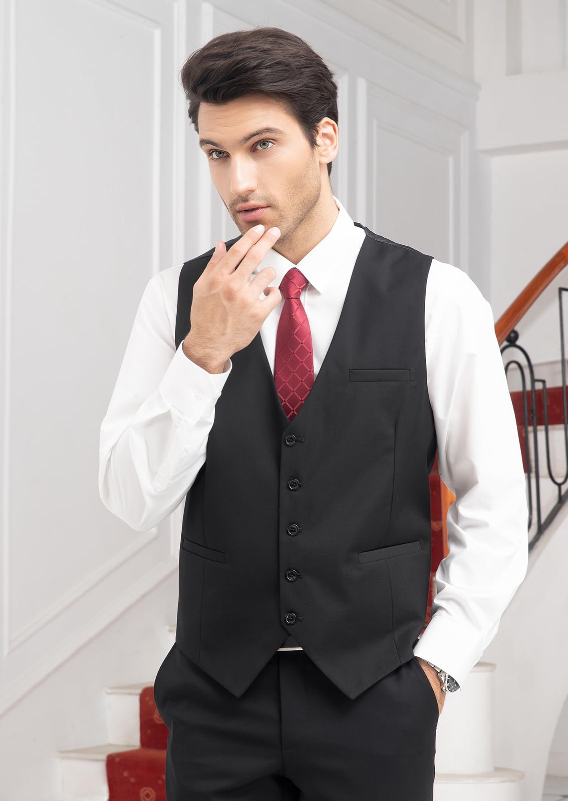 Hisdern Herren Formelle Hochzeitsgesellschaft Business Schwarz Weste Baumwolle Einfarbig Weste