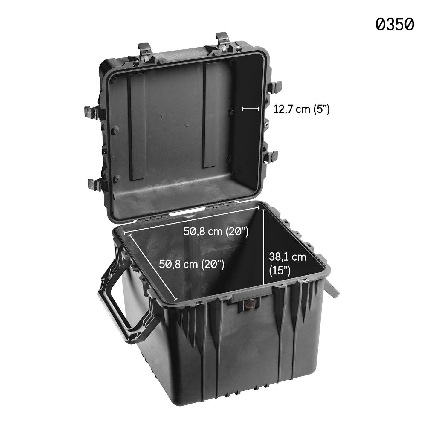 PELI 0350 Tiefer Protektor Kubus mit Extrabreiten Griffen, IP67 Wasserresistent, 131L Volumen, Ohne Schaum, Schwarz