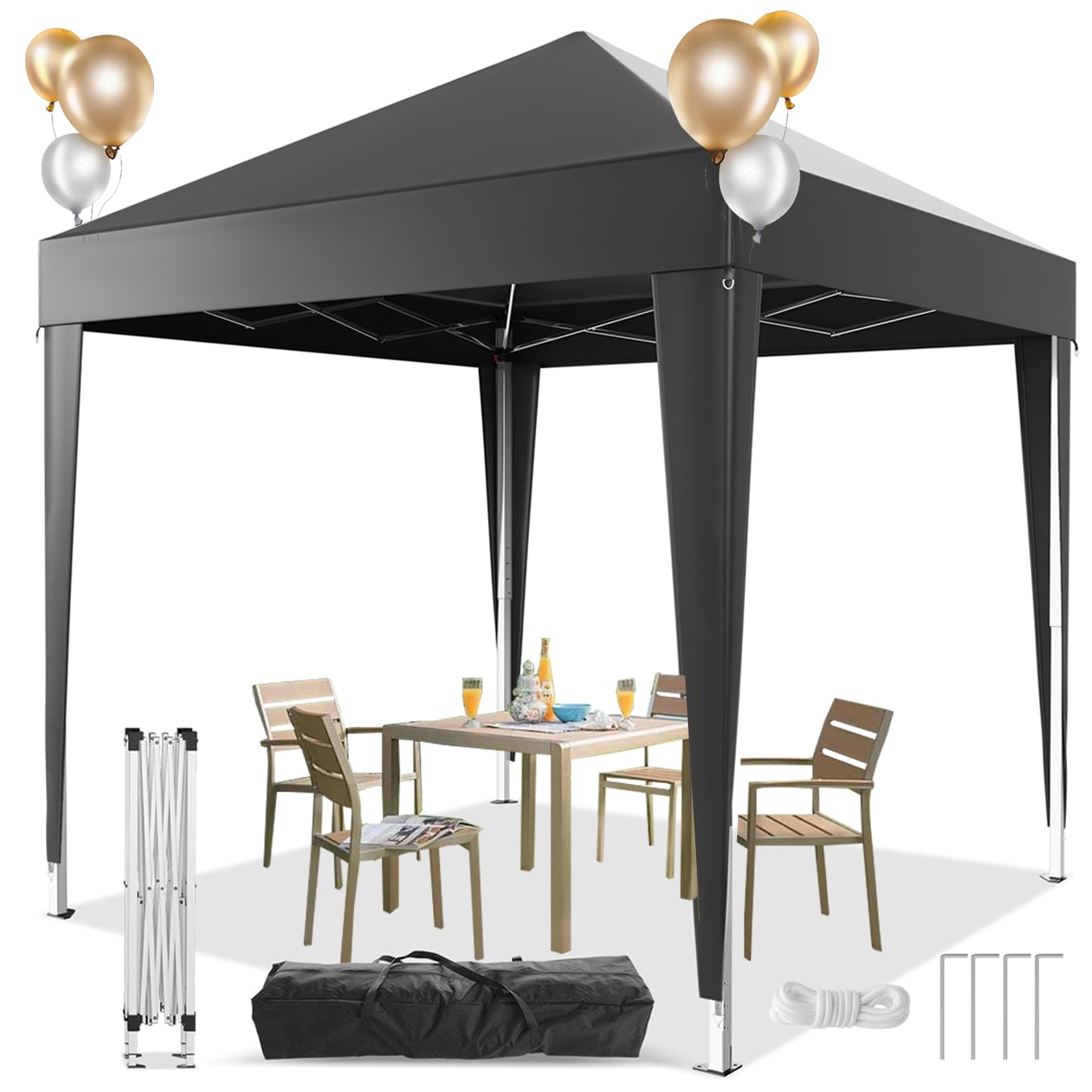 Devoko Faltpavillon Wasserfest 2x2m Pop up Pavillon UV Schutz 50+ Pavillon Faltbar Höhenverstellbar Pavillon Camping Wasserdicht Metallrahmen(Grau,ohne Seitenteile)