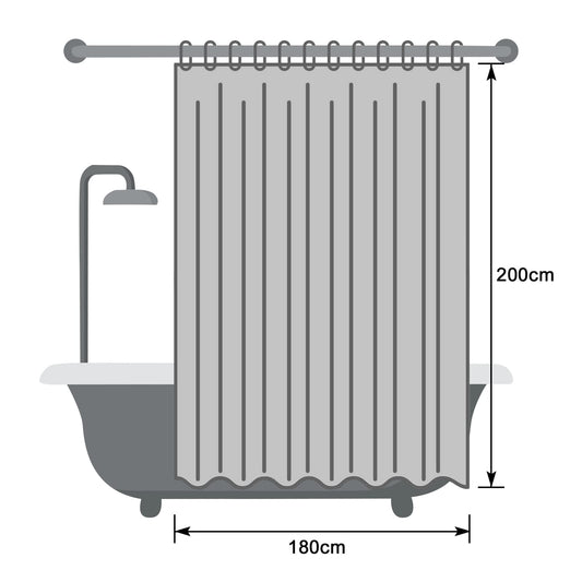 EurCross Duschvorhang 180x200 cm Weiß Textil,Anti-schimmel Wasserdicht und Trocknet Schnell,Waschbar Hochwertig Stoff Duschvorhang Badewanne 1.8 x 2m Lang mit 12 Ringen
