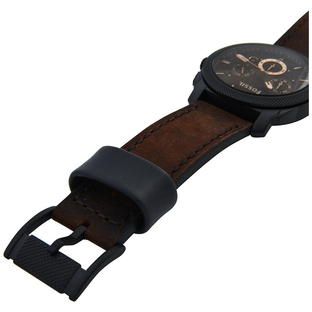 Fossil Machine uhr für Herren, Chronographenwerk mit Edelstahl- oder Lederarmband, Schwarz und Braun, 42MM