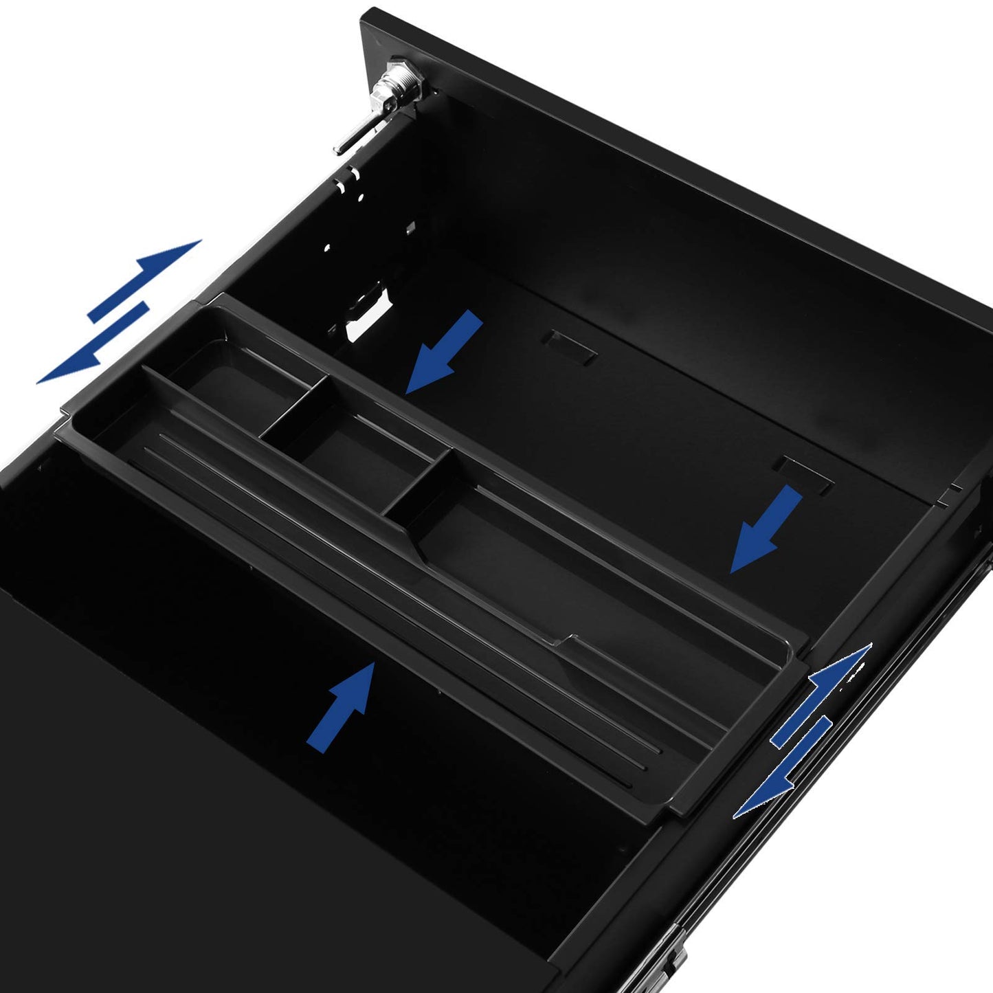 SONGMICS Rollcontainer, Metallschrank, mobiler Aktenschrank, Druckertisch, abschließbar, 3 Schubladen, Unterschrank, vormontiert, Büro, Homeoffice, 45,1 x 39 x 53,8 cm, tintenschwarz OFC63BK