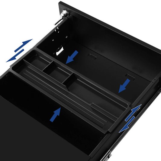 SONGMICS Rollcontainer, Metallschrank, mobiler Aktenschrank, Druckertisch, abschließbar, 3 Schubladen, Unterschrank, vormontiert, Büro, Homeoffice, 45,1 x 39 x 53,8 cm, tintenschwarz OFC63BK