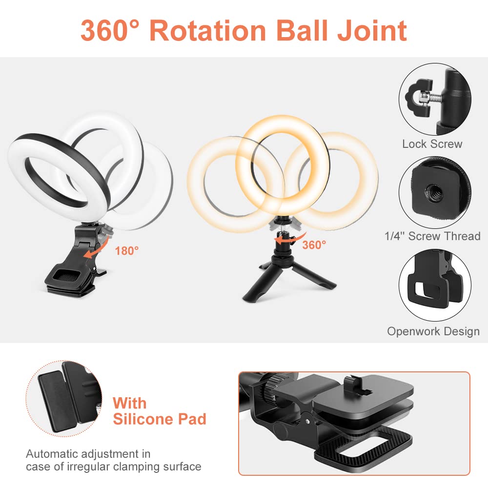 UBeesize Ringlicht Laptop, 6''Ringleuchte mit Stativ&Clip, Videokonferenz Licht 5 Beleuchtungsmodi/5Helligkeiten