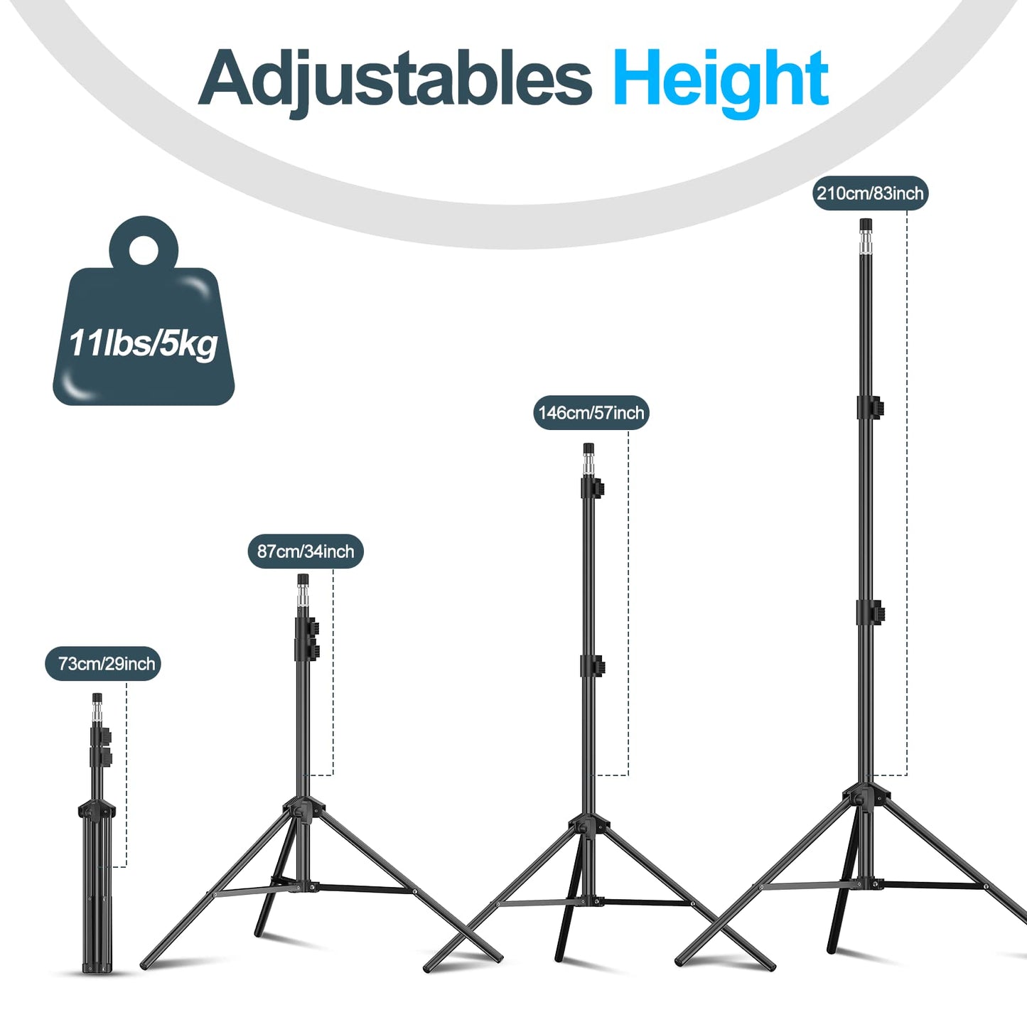 EMART 210cm Lichtstativ Stabil Lampenstativ Aluminium-Stativständer Licht Stativ tragbares Beleuchtungsstativ 5 kg Traglast, 1/4 Zoll Schraube Light Stand für Studio Kits, Softbox, 2 Stück