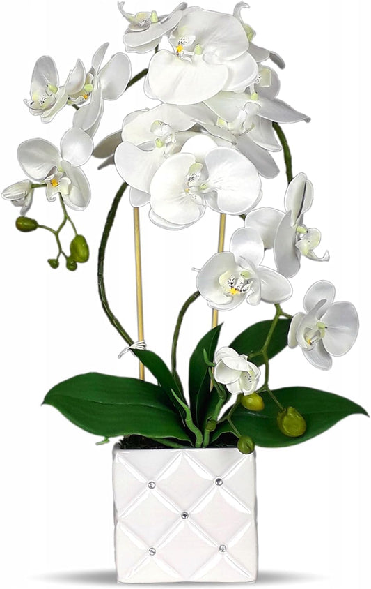 Künstliche Orchidee | Künstliche Blumen | Orchidee in einem silbernen Topf (White)