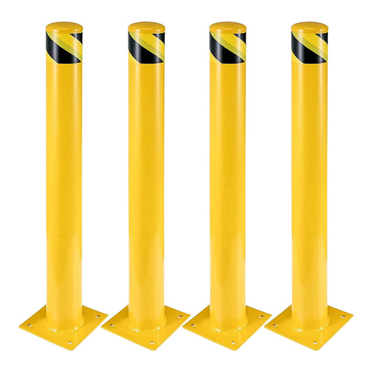 Absperrpfosten Poller, 107cm Pollerpfosten, Rammschutz-Poller für Parkplatz, Verstärkte metallisch parkplatzsperre, Gelb fahrbahnmarkierung leitpfosten für den Parkplatz (Φ11,4 cm,4pcs)