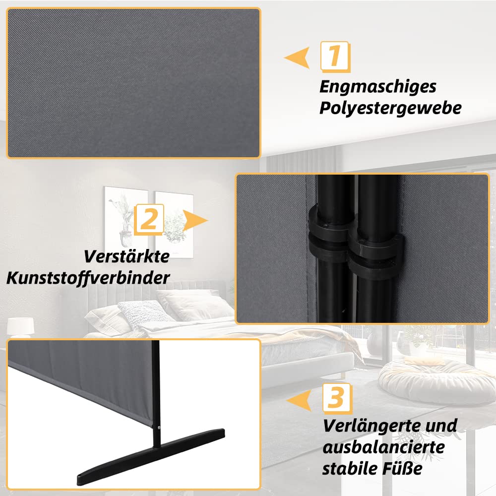 Mingone Raumteiler Trennwand Innen Garten Stellwand Spanische Wand Balkon Sichtschutz Paravent aus Stoff 3 teilig für Büros 260x180cm Groß, Anthrazit