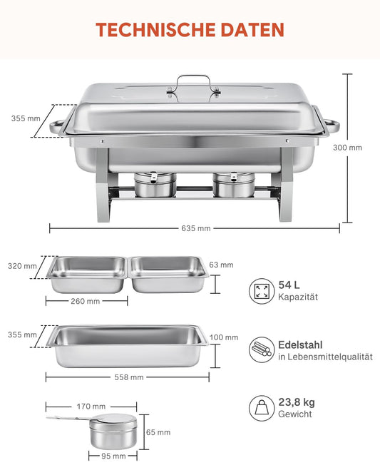 Wilprep 9L Chafing Dish Buffet Behälter 1/2 Lunchbox Buffet aus Edelstahl Warmhaltebehälter für Buffet Catering und Partys (6 Stück - 12 x 1/2 Behälter)