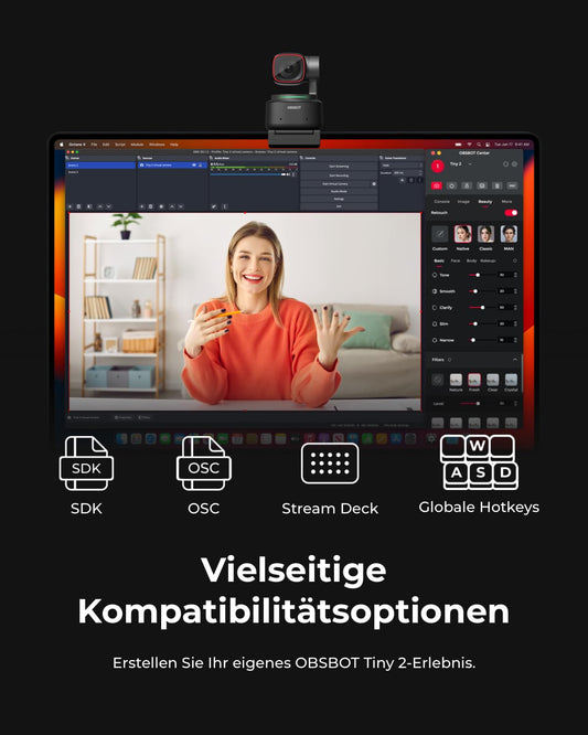 OBSBOT Tiny 2 - Webcam 4K mit KI-Tracking, Sprachsteuerung, Gestensteuerung, Autofokus, USB3.0, Mehreren Modi, PTZ Webcam für PC, Konferenzen, Streaming, Videotelefonate, Zoom.