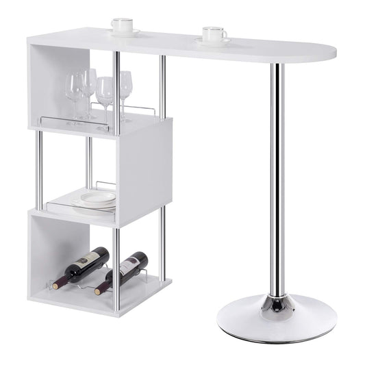 WOLTU Bartisch Stehtisch Bistrotisch Bartheke Tresentisch, mit 3 Ablagefläche, mit Weinregale, Metall, MDF, Weiß, 113x40x105cm(BxTxH)