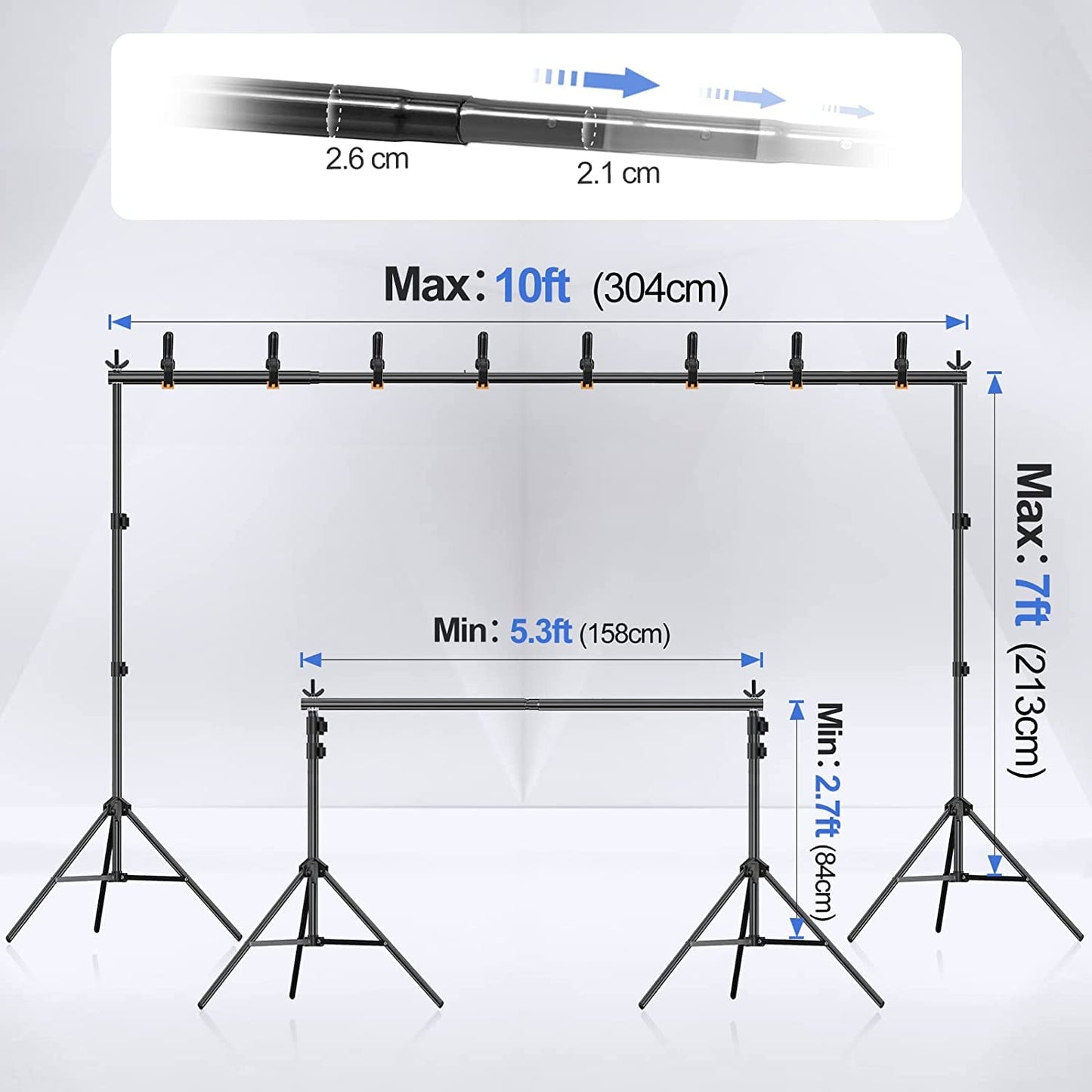 EMART Foto Hintergrund Ständer, 2x3m Verstellbarer Hintergrundsystem mit 8 Hintergrundklemmen, 2 Sandsack für Fotostudio Porträt Produktfotografie Studiofotografie, aus Metall