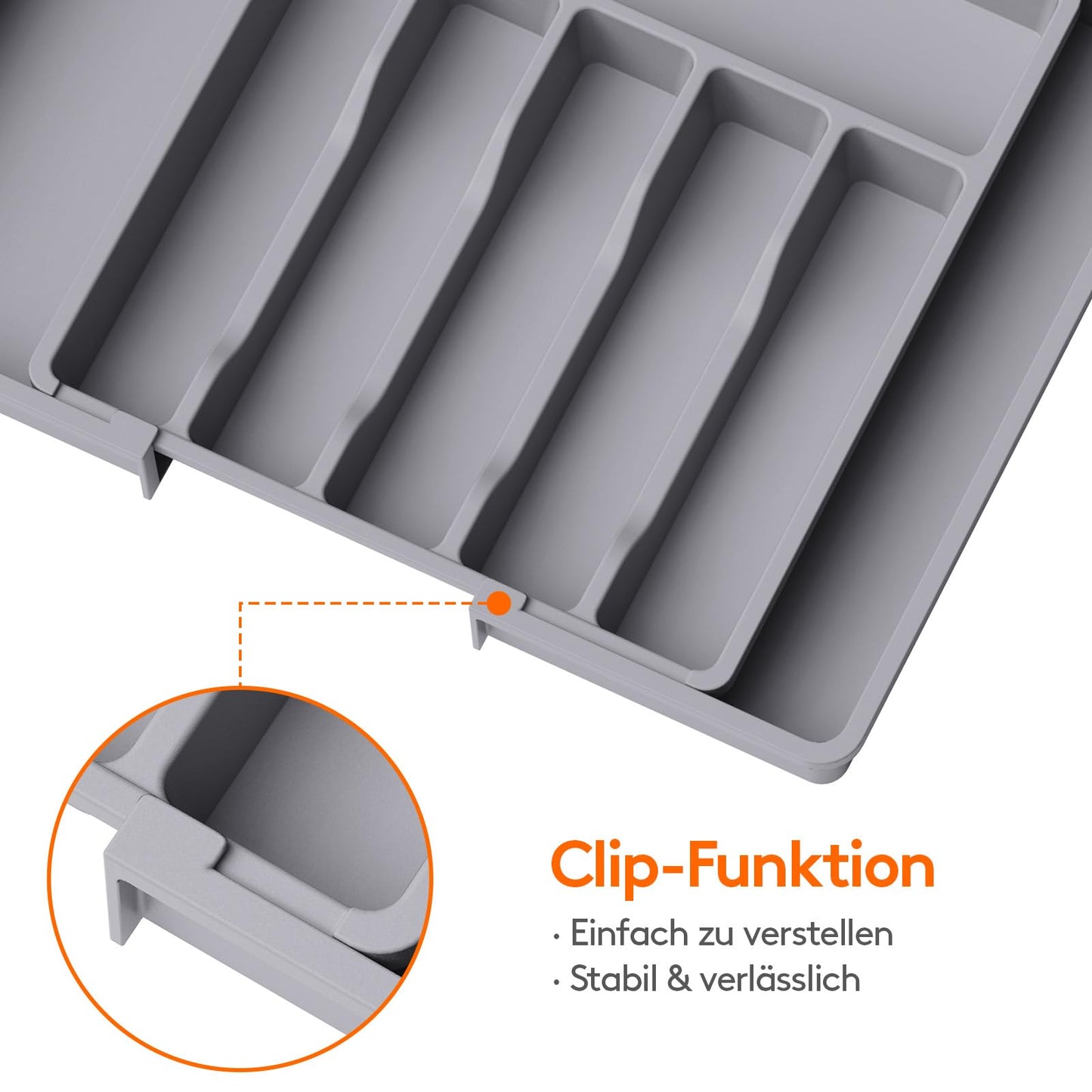 Lifewit Besteckkasten für Schubladen,erweiterbarer Besteckhalter Utensilienhalter für Küchenschubladen, kompakt Besteckeinsatz für Küche Organizer aus Kunststoff für Löffel,Gabeln, Messer, Grau