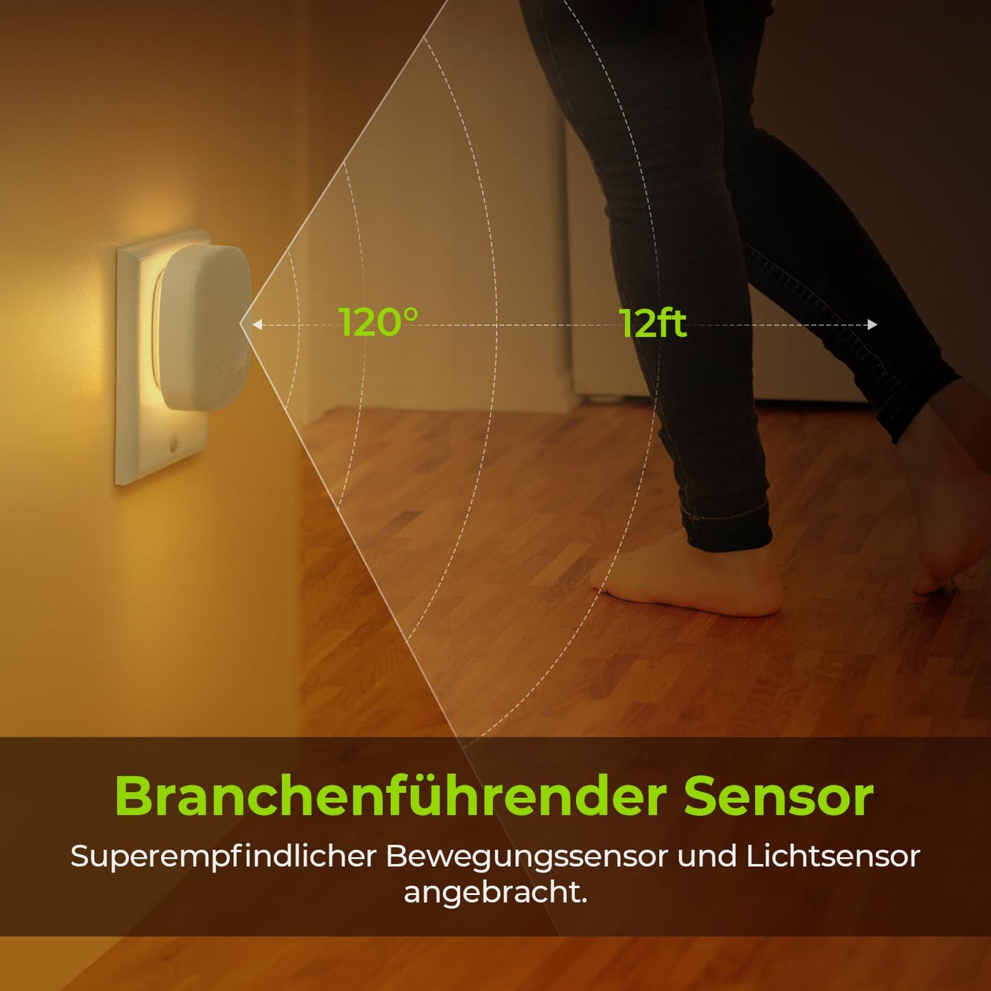 AUVON Nachtlicht Steckdose mit Bewegungssensor und Dämmerungssensor, 2 Stück Warmweißes LED hinterleuchtete Nachtlicht mit 1-50 lm, Helligkeit Einstellbar für Flur, Treppe, Schlafzimmer
