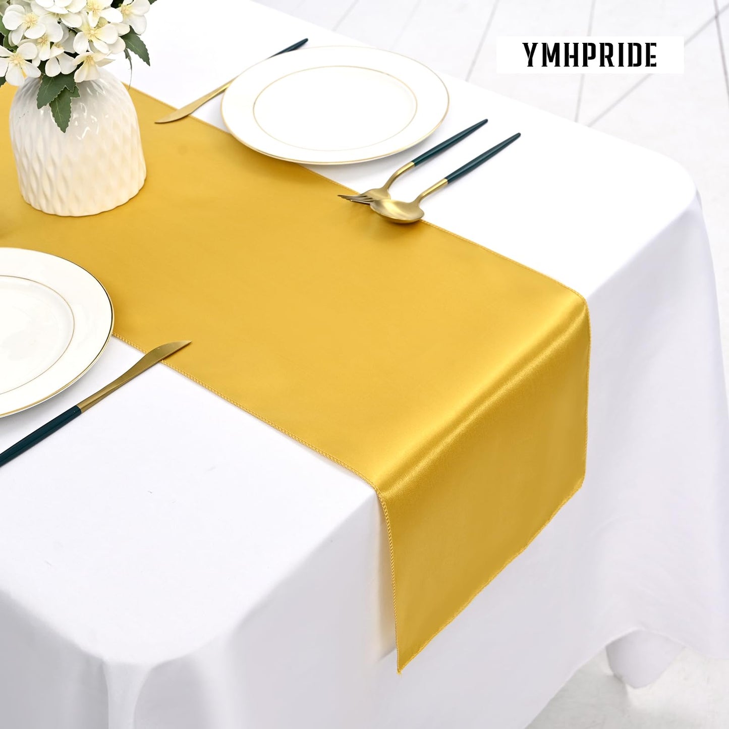 YMHPRIDE 6 Stück Tischläufer Gold, Satin-Tischläufer, 30 x 180 cm lang, Tischläufer aus Seide für Tischläufer Hochzeit, Party, Tischläufer Geburtstag, Bankett, Tischdekoration – Gold