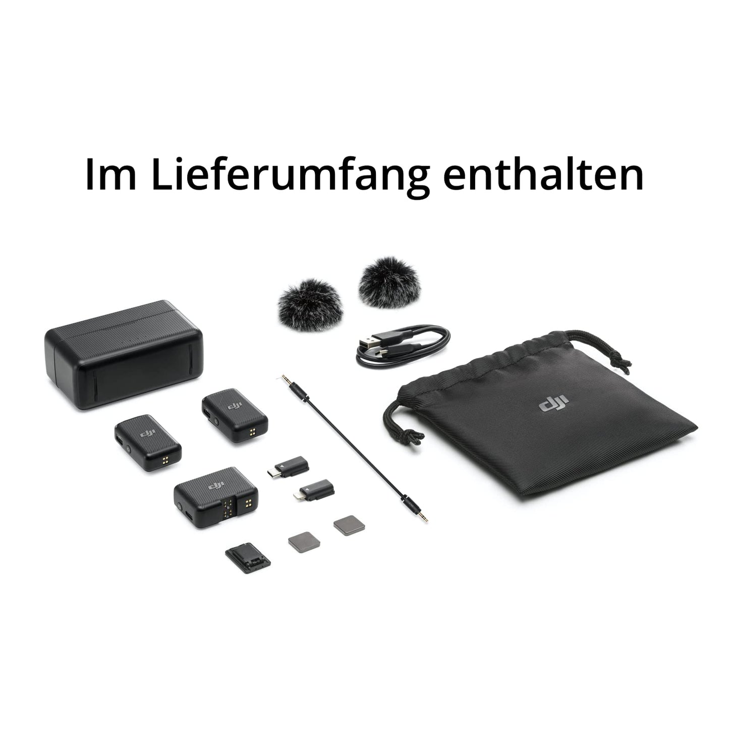 DJI Mic (2 Sender + 1 Empfänger + Ladeschale), Lavalier-Funkmikrofon, 250 m Reichweite, 15 Stunden Akkulaufzeit, Geräusch­unterdrückung Funkmikrofon für PC, iPhone, Interviews, YouTube, Vlogs