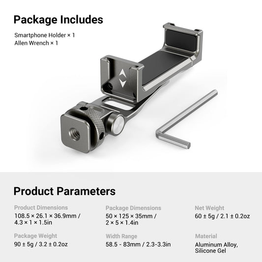 SMALLRIG Handyhalterung Universal Telefonkamera Halterung with Cold Shoes and 1/4" Threaded Hole 360° Rotation Phone Camera Mount für Filmemachen, Vlogging -3559