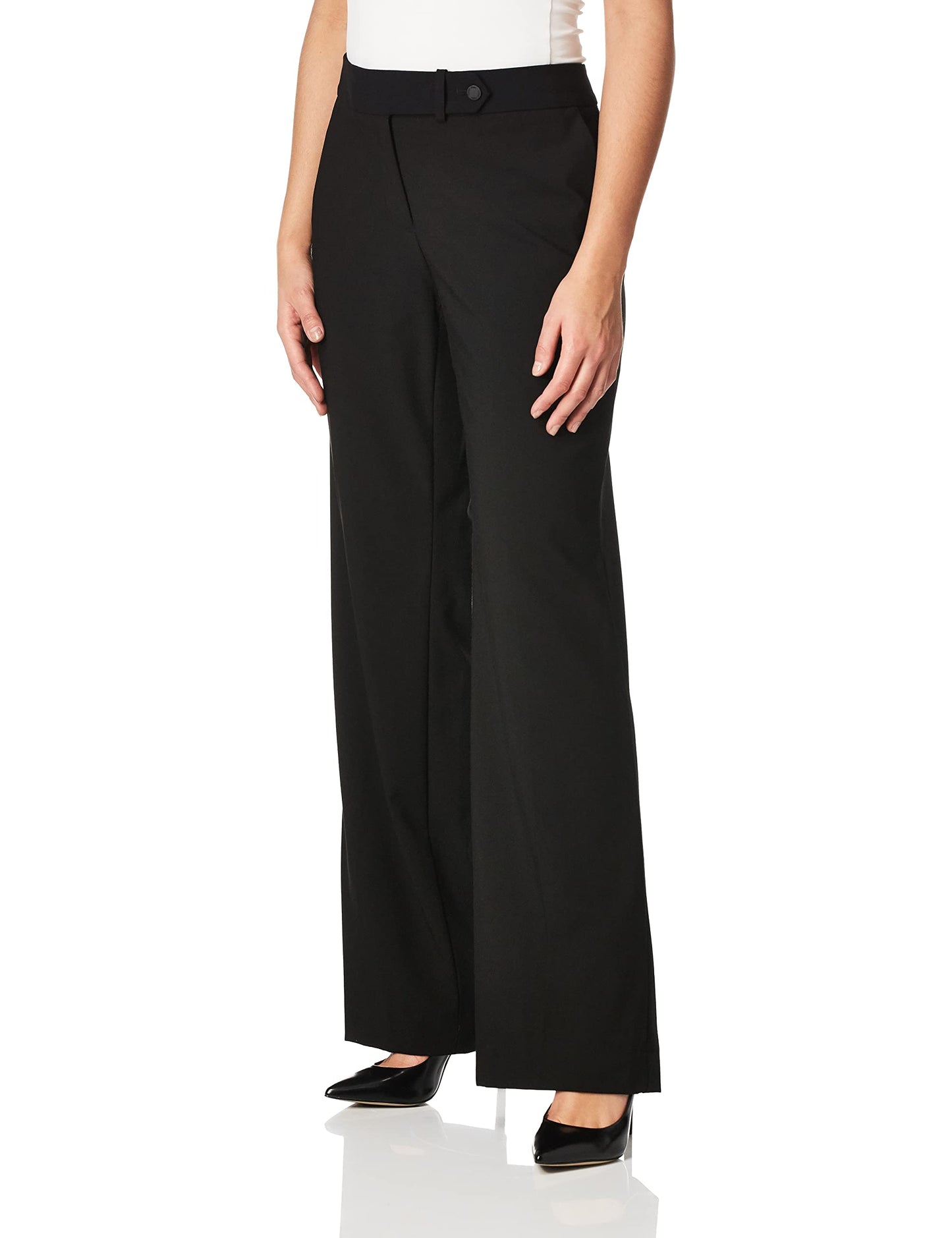 Calvin Klein Damen Straight Leg Lux Pant (Standard & Petite) Lässige Business-Hose, Schwarz (Real Black), 42