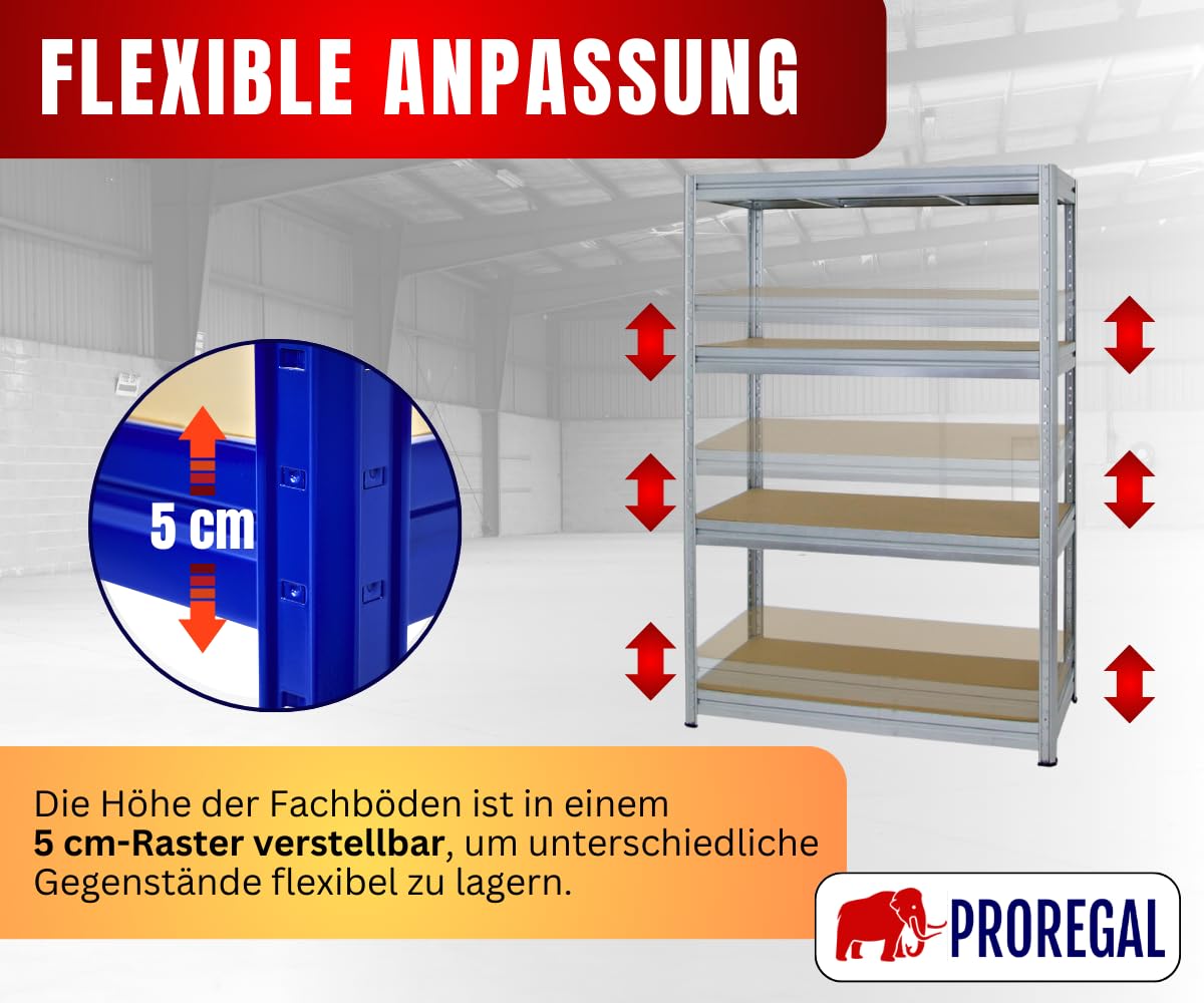 PROREGAL Schwerlastregal Dino 180x120x60 cm Fachlast 600kg Verzinkt, Garagenregal, Lagerregal, Steckregal, Kellerregal